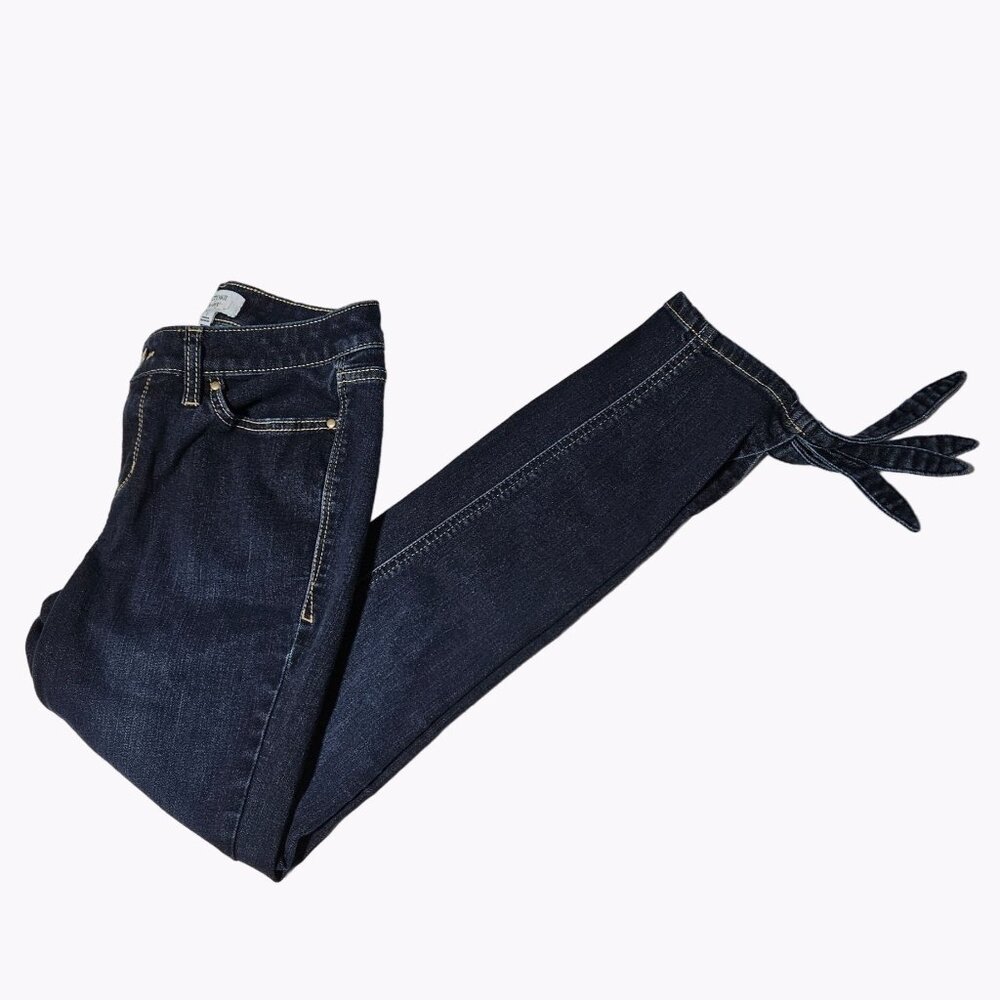 Crown &amp; Ivy Jeans Womens Size 2 Skinny Low Rise Dark Wash Denim Pants Tie He